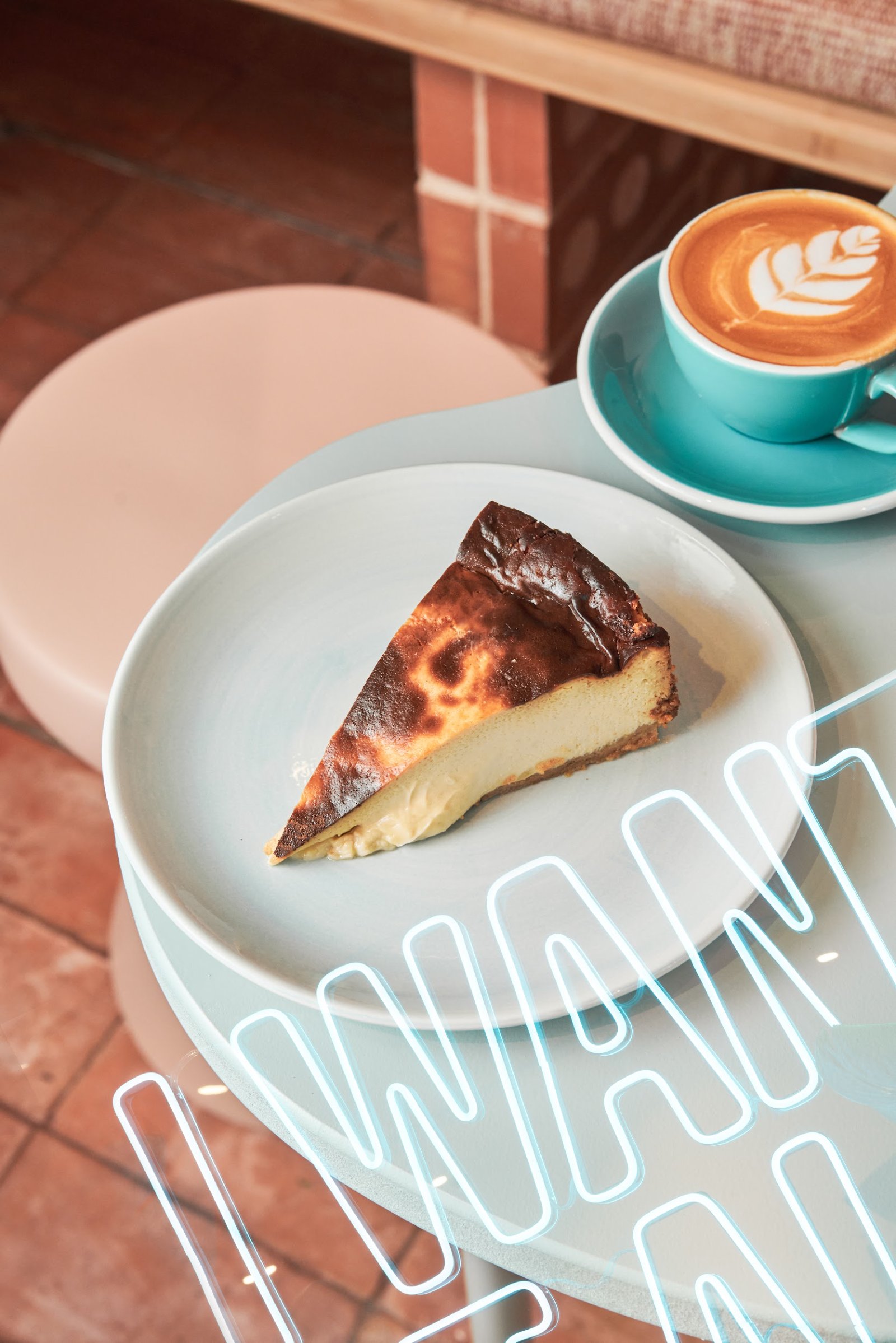 Slice of homemade carrot cake on a café table in Barcelona